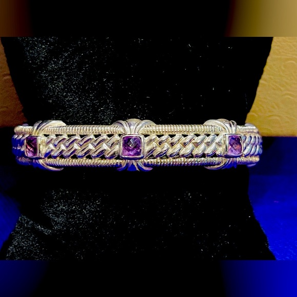 NWOT Judith Ripka Sterling Collection Amethyst Hinged Cuff Bracelet - Picture 1 of 13
